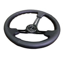 NRG Reinforced Steering Wheel 350mm Sport Steering Wheel (3" Deep) Black Leather with Black Stitching - RST-018R