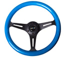 NRG Classic Wood Grain Wheel, 350mm 3 black spokes, blue pearl/flake paint - ST-015BK-BL
