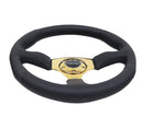 NRG Reinforced Steering Wheel- 350mm Sport Leather Racing ( 2.5" Deep) Comfort Grip 4mm metal gold spoke - RST-023GD-R