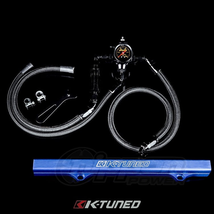 K-Tuned 6AN Fuel System Center Feed Lines/Filter/Blue Rail/ FPR/Gauge/Wrench - FLK-CF-BLU