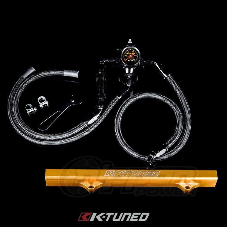 K-Tuned 6AN Fuel System Center Feed Lines/Filter/Gold Rail/ FPR/Gauge/Wrench - FLK-CF-GLD