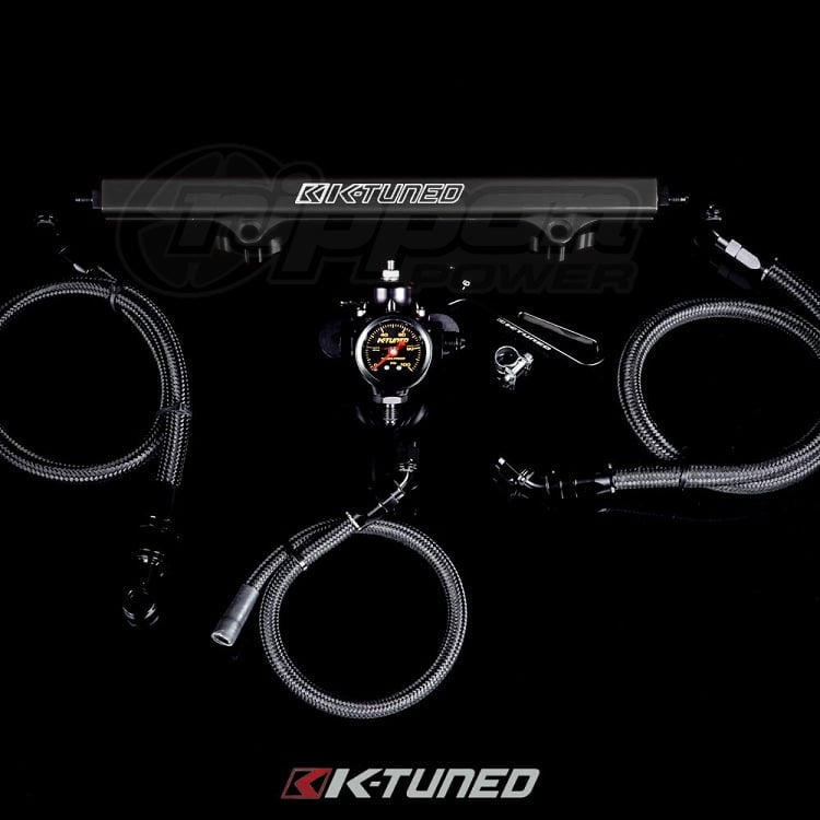 K-Tuned 6AN Fuel System used with OEM Fuel Filter/Black Rail/FPR/Gauge/Wrench - FLK-OF-BLK