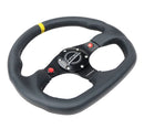 NRG Reinforced Steering Wheel - 320mm Sport Leather dual push buttons flat bottom with yellow center mark - RST-024D-MB-R-Y