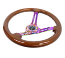 NRG Reinforced Classic Wood Grain Wheel, 350mm, 3 spoke Slotted Center Neochrome with Brown Painted Wood - RST-018BR-MC