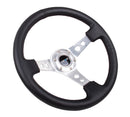 NRG Reinforced Steering Wheel - 350mm Sport Steering Wheel (3" Deep) - SILVER Spoke w/ Round holes / Black Leather - RST-006SL