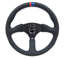 NRG Reinforced Steering Wheel - 350mm Sport Leather Racing ( 2.5" Deep) Comfort Grip, 4mm matte black spoke with m3 stitching and line - RST-023MB-R-M3