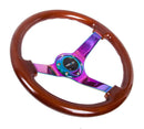 NRG Reinforced Steering Wheel - Classic Dark Wood Grain Wheel (3" Deep, 4mm ), 350mm, 3 Solid spoke center in Neochrome - RST-036BR-MC
