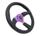 NRG Reinforced Steering Wheel- 350mm Sport Leather Racing ( 2.5" Deep) Comfort Grip, 4mm metal neochrome spoke - RST-023MC-R