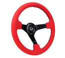 NRG Reinforced Steering Wheel - 350mm sport steering wheel (3' deep) Red Alcantara with Black baseball stitching - Matte Black spoke - RST-036MB-REA