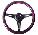 NRG Classic Wood Grain Wheel, 350mm 3 black spokes, purple pearl/flake paint - ST-015BK-PP