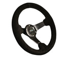 NRG Reinforced Steering Wheel - 330mm Sport Suede Racing ( 3" Deep) Comfort Grip, 4mm matte black spoke with criss cross stitching - RST-033BK-S
