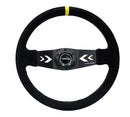 NRG Reinforced Steering Wheel NRG Arrow cut out two spoke 350mm Sport Stereing Wheel Suede (3" Deep) Black Suede, yellow Center Marking, - RST-022S-Y