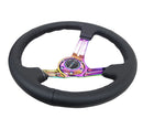 NRG Reinforced Steering Wheel 350mm Sport Steering Wheel Leather (3" Deep) Black Stitch with slits in Neochrome - RST-018R-MCBS