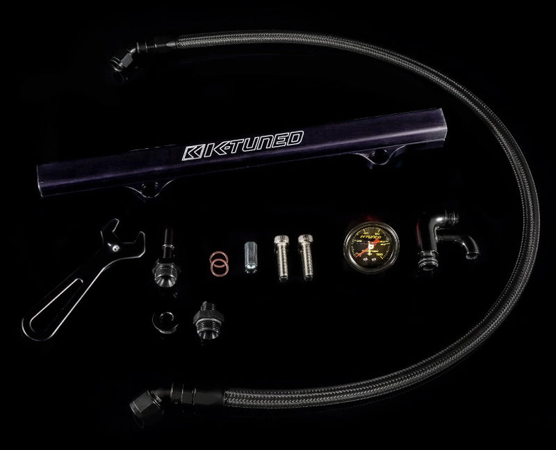K-Tuned K-Series Fuel Rail Kit with Factory K-Series Center Feed with Gauge (RSX/EP3/8th/9th Gen Civic) - Blue - KTD-KCG-BLK