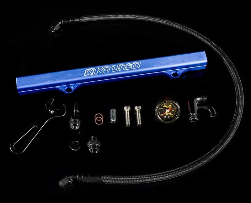 K-Tuned K-Series Fuel Rail Kit with Factory K-Series Center Feed with Gauge (RSX/EP3/8th/9th Gen Civic) - Black - KTD-KCG-BLU
