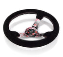 NRG Reinforced Steering Wheel - Hydro Dipped Sakura Floral 3" Deep, 5mm spoke, 350mm Sport Steering Wheel Pink Suede w/ Black baseball stitching - RST-036SAK-S