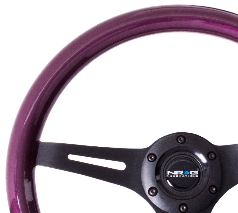 NRG Classic Wood Grain Wheel, 350mm 3 black spokes, purple pearl/flake paint - ST-015BK-PP