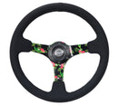 NRG Reinforced Steering Wheel - 3: Deep, 5mm floral spoke, 350mm black suede steering wheel - RST-036TROP-S