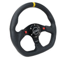 NRG Reinforced Steering Wheel - 320mm Sport Leather dual push buttons flat bottom with yellow center mark - RST-024D-MB-R-Y