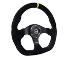 NRG Reinforced Steering Wheel - 320mm Sport Suede flat bottom with yellow center mark - RST-024MB-S-Y