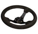 NRG Reinforced Steering Wheel - 330mm Sport Suede Racing ( 3" Deep) Comfort Grip, 4mm matte black spoke with criss cross stitching - RST-033BK-S