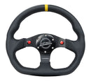NRG Reinforced Steering Wheel - 320mm Sport Leather dual push buttons flat bottom with yellow center mark - RST-024D-MB-R-Y