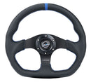 NRG Reinforced Steering Wheel - 320mm Sport Leather flat bottom with Blue center mark, Blue stitching - RST-024MB-R-BL