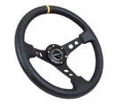 NRG Reinforced Steering Wheel - 350mm Sport Steering Wheel (3" Deep) - Black Spoke w/ Round holes / Black Leather / Yellow Stripes - RST-006BK-Y