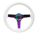 NRG Reinforced Steering Wheel - Classic White Wood Grain Wheel (3" Deep 3" Deep, 4mm ), 350mm, 3 Solid spoke center in Neochrome - RST-036WT-MC