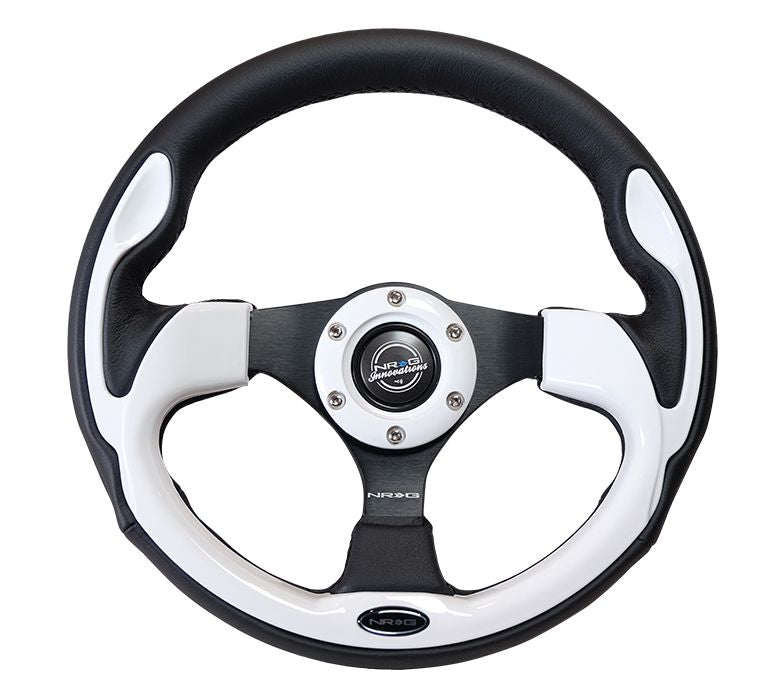 NRG Reinforced Steering Wheel- 320mm Sport Steering Wheel w/ White Trim - RST-001WT