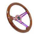 NRG Reinforced Classic Wood Grain Wheel, 350mm, 3 spoke Slotted Center Neochrome with Brown Painted Wood - RST-018BR-MC