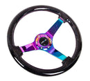 NRG Reinforced Steering Wheel - Classic Black Sparkled Wood Grain Wheel (3" Deep, 4mm ), 350mm, 3 Solid spoke center in Neochrome - RST-036BSB-MC