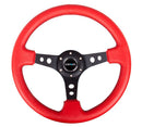 NRG Reinforced Steering Wheel - 350mm Sport Steering Wheel (3" Deep) - Black Spoke w/ Round holes / Red Leather / Black Stitch - RST-006RR-BS