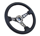 NRG Reinforced Steering Wheel - 350mm Sport Steering Wheel (3" Deep) - Gun Metal Spoke w/ Round holes / Black Leather - RST-006GM