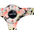 NRG Reinforced Steering Wheel - Hydro Dipped Tropical Floral 3" Deep, 5mm spoke, 350mm Sport Steering Wheel Black Suede w/ Black baseball stitching - RST-036FL-S