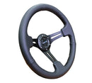 NRG Reinforced Steering Wheel 350mm Sport Steering Wheel (3" Deep) Black Leather with Black Stitching - RST-018R