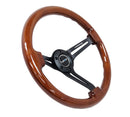 NRG Reinforced Classic Wood Grain Wheel, 350mm, 3 spoke Slotted Center Black with Brown Painted Wood - RST-018BR-BK