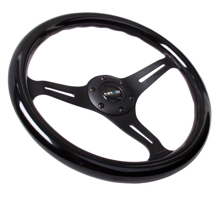 NRG Classic Wood Grain Wheel - 350mm 3 Black spokes - Black Paint Grip - ST-015BK-BK