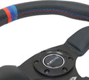 NRG Reinforced Steering Wheel - 350mm Sport Leather Racing ( 2.5" Deep) Comfort Grip, 4mm matte black spoke with m3 stitching and line - RST-023MB-R-M3