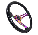NRG Reinforced Classic Wood Grain Wheel, 350mm, 3 spoke Slotted Center Neochrome with Black multi color flake Wood - RST-018BSB-MC