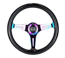NRG "Galaxy" Classic Wood Grain Wheel - 350mm 3 Neochrome spokes - Black Sparkled Color - ST-015MC-BSB