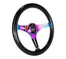 NRG "Galaxy" Classic Wood Grain Wheel - 350mm 3 Neochrome spokes - Black Sparkled Color - ST-015MC-BSB