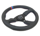 NRG Reinforced Steering Wheel - 350mm Sport Leather Racing ( 2.5" Deep) Comfort Grip, 4mm matte black spoke with m3 stitching and line - RST-023MB-R-M3