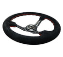 NRG Reinforced Steering Wheel 350mm Sport Steering Wheel SUEDE (3" Deep) Black Leather with Red Stitch - RST-018S-RS