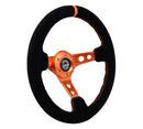 NRG Reinforced Steering Wheel - 350MM Sport Steering Wheel (3" Deep) - Black Suede Orange center mark with Orange stitching and Orange Center spoke - RST-006S-OR