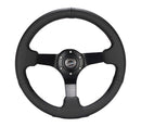 NRG Reinforced Steering Wheel - 330mm Sport Leather Racing ( 3" Deep) Comfort Grip, 4mm matte black spoke with criss cross stitching - RST-033BK-R