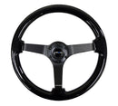 NRG Reinforced Steering Wheel - Classic Black Wood Grain Wheel (3" Deep), 350mm, 3 Solid spoke center in Black Chrome - RST-036BK-BK