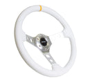NRG Reinforced Steering Wheel - 350mm Sport Steering Wheel (3" Deep) Silver Spoke with White Leather finish and White Stitch - RST-006WT-Y