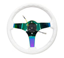 NRG Reinforced Steering Wheel - Classic White Wood Grain Wheel (3" Deep 3" Deep, 4mm ), 350mm, 3 Solid spoke center in Neochrome - RST-036WT-MC