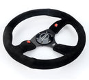NRG Reinforced Steering Wheel - 350mm Sport Suede Racing ( 2.5" Deep) Comfort Grip, 4mm matte black spoke with Suede finish and dual button - RST-023D-S